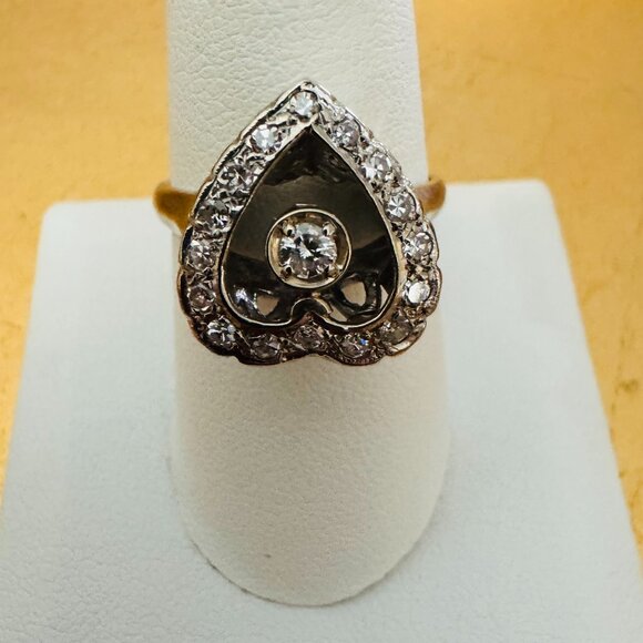 14K White Gold Vintage Art Deco Floating Heart Diamond Ring size 8.75 - Picture 2 of 8